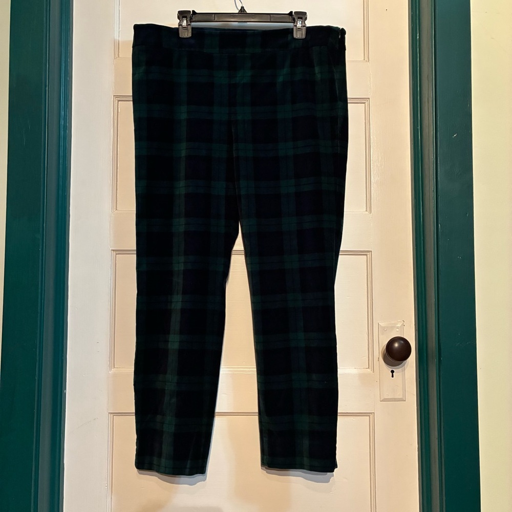 Talbots Women's Black Navy and Green Plaid Velvet Chatham Ankle Pants**FLAWS